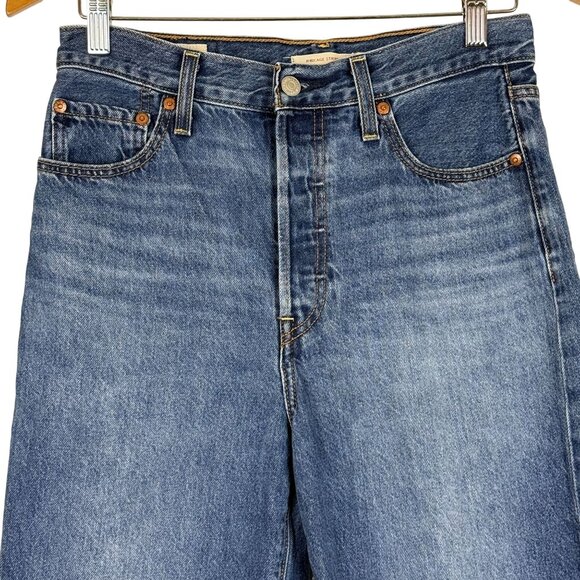 Levi's Premium Ribcage Straight Jeans Tag 28/29 Button Fly Big E High Rise Blue - Picture 2 of 13